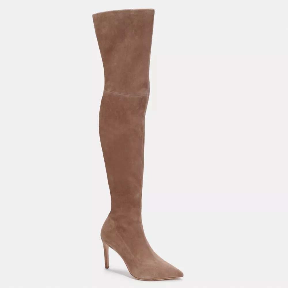 Coach Shea Over The Knee Boots Tan Suede Pointed Toe Stiletto Heels Size 5